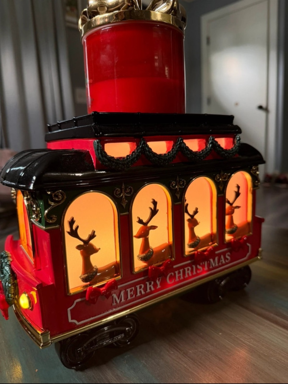 Bath & Body Works Red and Black Merry Christmas Reindeer Train Accent Light